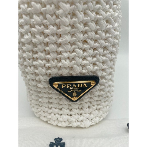 BRAND NEW PRADA RAFFIA CROCHET SMALL VACATION WHITE TOTE BAG AUTHENTIC! - Picture 9 of 14